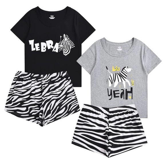 ABeCue Womens Pajamas Cartoon Zebra Tee and Shorts Set (Size M) - Picture 1 of 8